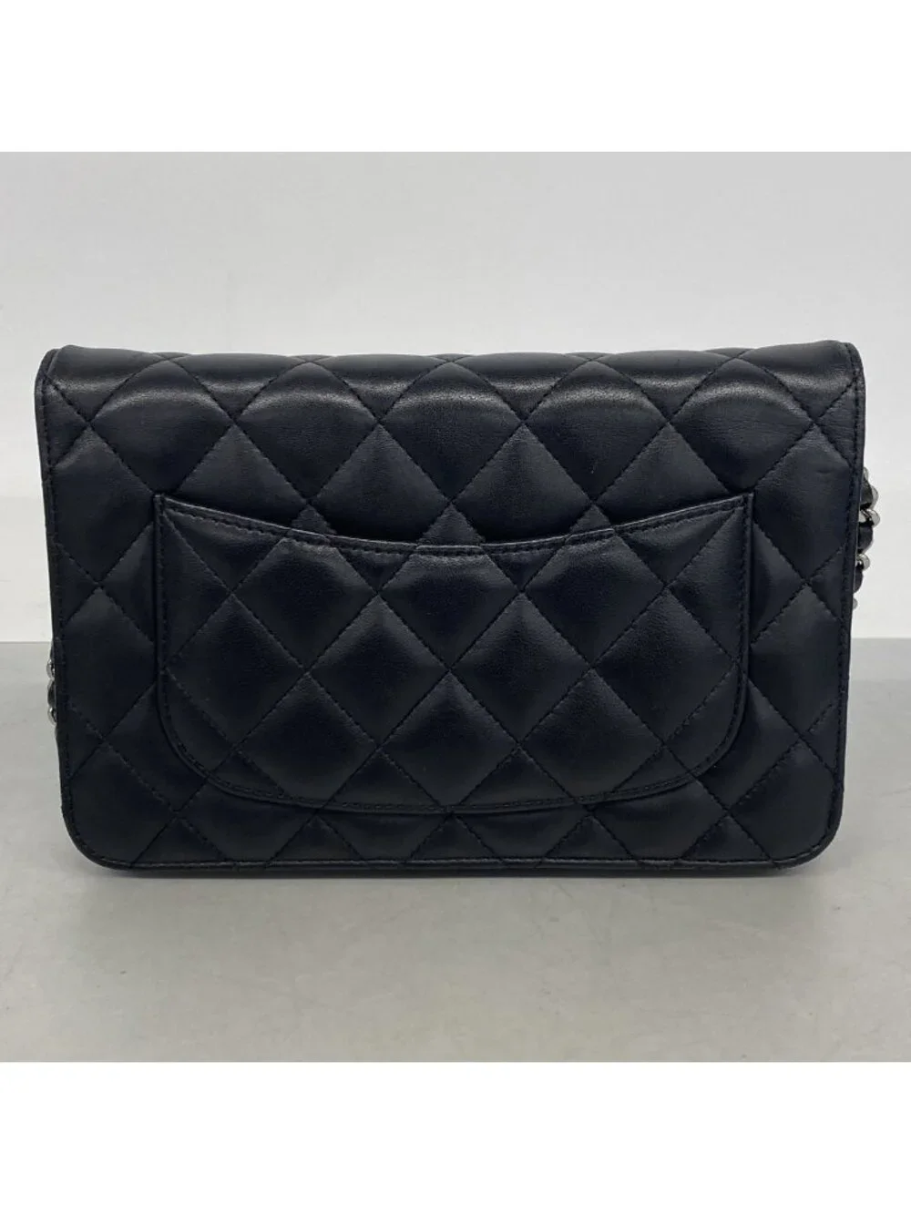 Chanel Wallet on Chain Quilted Lambskin Black Silver Shoulder Bag